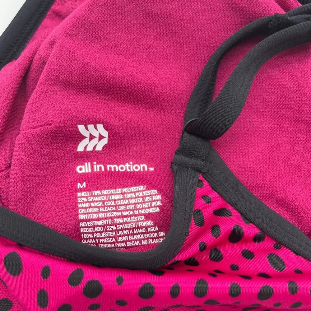 All in Motion Cranberry Pink Black Animal Spot Bikini Top Adjustable Straps M